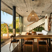 Outdoor Handmade Rattan Pendant Light Coastal Boho 1-Light 20 in. Beige Dome Ceiling Light for Patio with Wicker Rattan Shade