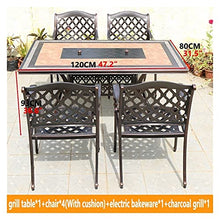 ERoomQ Wood Fire Pits Outdoor Garden Terrace Grill Table Wood Burning Fire Pit, Family Party Barbecue Outdoor Table and Chair Set, Waterproof and Heavy-Duty Outdoor Fireplace, Table+4 Chairs