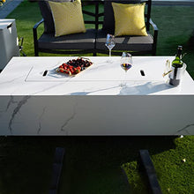 Carrara Marble Fire Pit 59.8" x 28" Patio Firepit Includes Fire Glass Modern Fire Pits & Outdoor Fireplaces for Garden, Deck, Indoor & Outdoor Heating