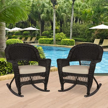 Jeco Rocker Wicker Chair with Tan Cushion, Set of 2, Espresso