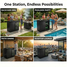 Stainless Steel Outdoor Island Grill with Granite Countertops & Rotisserie Kit, 6-Burner Propane Gas BBQ Grill with Sink & Wine Cooler and Refrigerator, for Backyard Patio Entertaining (Black1)