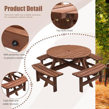 Sturdy Outdoor Picnic Table with Integrated Benches for Backyard, Patio, Garden and Camping Use – Rust-Resistant Steel Frame & Weatherproof Wood Composite Top (NEW 8-Person Wooden Round Table Brown)
