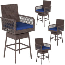 ORALNER 29" Outdoor Bar Stools Wicker Swivel Dining Chair Set of 4, Navy