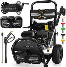 Professional 4000PSI Gas Pressure Washer, 4GPM 212CC 7.0 HP 10" Wheels Commercial Gas Power Washer with 3L Foam Bottle 5 Nozzles 32FT Hose for Home Car Fence Driveway (EPA/CARB/ETL Compliant), Black