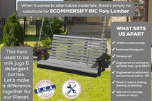 Poly Lumber Wood 4FT Porch Swing Amish Craftsmandship Made in USA HDPE with No wood fibers and 1000 lbs Limit. Stainless Steel Hardware.Signature Rollback design for Patio Outdoor Backyard Garden Park