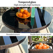 Dalumian Patio Dining Set, 3 Pieces PE Rattan Wicker Chairs with Table, Patio Furniture Set with Tempered Glass Table Top & 2 Padded Cushions，Double-Layer Storage Space for Yard and Bistro(D:80cm)