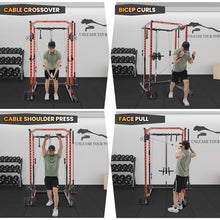 Flarhetoric Power Cage 2000 Lbs Home Gym Squat Rack with Cable Cross-Over & LAT Pull Down Black and Red