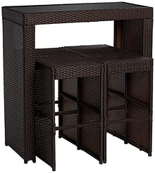 Teal Island Designs Port Henry Natural Cottage Coastal Rattan Rectangular Outdoor Bar Table and Chairs Furniture 39 1/2" x 19 3/4" Dark Brown Glass Tabletop for Front Porch Patio Home House Deck