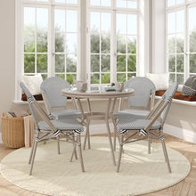 Flash Furniture Marseille Indoor/Outdoor Bistro Set - Tempered Glass Top Table with 4 Chairs - Black & White Textilene/Light Natural Frame