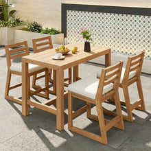 GDFStudio 5-Piece Acacia Wood Patio Bar Set for 4, Outdoor Patio Table and Chairs Set with Cushions, Solid Wood Slatted Tabletop, Patio Furniture Set for Balcony Backyard Porch Poolside, Light Teak