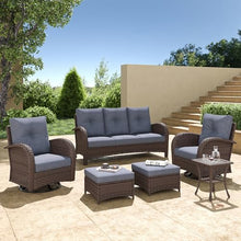 Aeeiua 6 Pieces Wicker Patio Furniture Set, Luxury Outdoor Conversation Set with High Back Swivel Rocker Chairs
