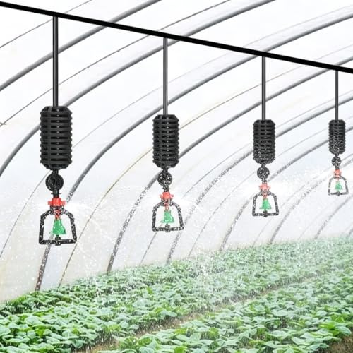 Outdoor Rotating Drip Irrigation Kit for Garden/Raised Beds, Hang Water Mister Spray System for Cooling/Dust Suppression, Plant Watering Devices