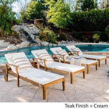 Great Deal Furniture Outdoor Teak Finish Chaise Lounge Set of 4 with Cream Water Resistant Cushion