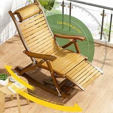 MHJKHG Foldable Rocking Chair, Bamboo Rocker Chair, Massage Footrest, Outdoor Breathable Recliner, Comfort Armchair, Adjustable Backrest Leisure Chair, for Garden Patio Park，Natural One Size