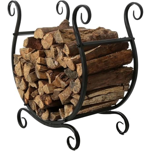 EliteBloom Portable Half Round Curved Firewood Rack, Heavy Duty Metal Log Holder for Indoor Outdoor Wood Storage
