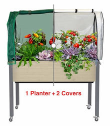 Self-Watering Raised Garden Bed (21" x 47" x 32"H) - Container Gardening with The Convenience of a Self-Watering Irrigation System. Includes Greenhouse & Bug Cover. Made in Canada.