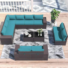 HTERWQEA 12 Piece Patio Furniture Set Outdoor All Weather PE Wicker Sofa and Chairs with 2 Glass Coffee Tables, Conversation for Porch, Garden, Backyard