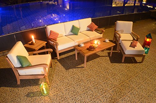 WholesaleTeak New Luxurious 6 Piece Teak Sofa Set - 3 Seater Sofa, 2 Lounge Chairs, 1 Ottoman, 1 Coffee Table and 1 End Table - Furniture only - Napa Collection #WHSSNP