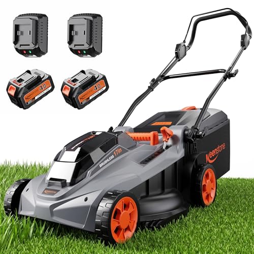 Keenstone Cordless Lawn Mower, 17-Inch Lawn Mower Battery Powered with Brushless Motor, 6-Position Height Adjustable, Mulch & Mow Mode, 10.5Gal Grass Bag, Includes 2x4.0 Ah Batteries
