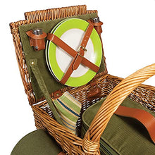 2 Person Wicker Picnic Basket Set with Traditional Green Blanket - Gift Ideas for Christmas Mum Mothers Day Wedding Birthday Anniversary Business Gifts Corporate