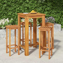 KUPTYERFG 5-Piece Garden Bar Set, Solid Acacia Wood Outdoor Dining Table and 4 Chairs, Brown Square Pub Bistro Furniture Set for Patio, Balcony, and Yard