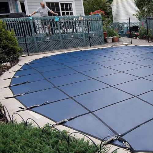CHZDPP Inground Pool Safety Cover for Winter, High Strength Round Pool Cover Set with Anchors & Installation Hardware, Thicken Tear-Proof Mesh(37ft/1128cm)