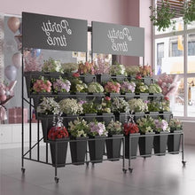 TBLOTYD 4 Tier Flower Display Stand with 16pcs Bucket, Heavy Duty Ladder Flower Indoor Outdoor Plant Shelf with Wheels, Tall Flower Cart Rolling Metal Raised Planter for Florist