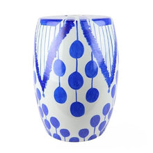 Ceramic Garden Stool Decorative Garden Stools Hand-painted Ceramic Stool Dark Blue Geometric Pattern Home Cooler Pier Sitting Stool Drum Stool Shoe Changing Stool Embroidery Pier Bath Stool Garden Sto