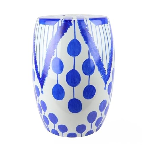 Ceramic Garden Stool Decorative Garden Stools Hand-painted Ceramic Stool Dark Blue Geometric Pattern Home Cooler Pier Sitting Stool Drum Stool Shoe Changing Stool Embroidery Pier Bath Stool Garden Sto