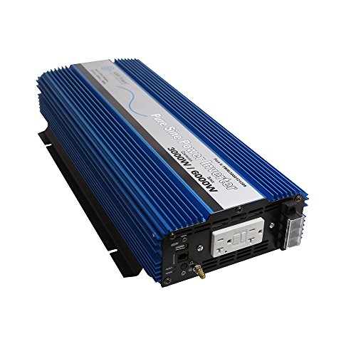 AIMS Power PWRI300012120S Pure Sine Inverter, 3000 Watt Continuous Power, 6000 Watt Surge Peak Power, 12 Volt DC Input, Pure Sine Wave, GFCI Outlet, AC Direct Connect Terminal Block