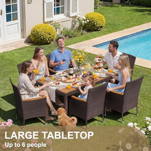 Devoko 7 PCS Acacia Wood Patio Dining Set, Brown Rattan