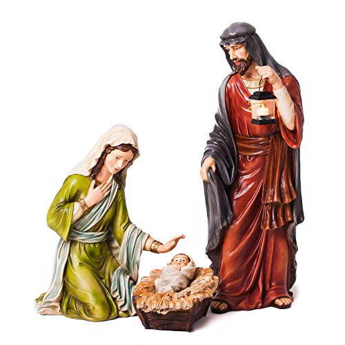 Nativity 3 pc Set for Christmas Indoor and Outdoor Statue | Scene with 3 Pieces Mary Joseph and Baby Jesus | 37 Inches Tall | Religious Decorations Holiday Collection and Gifts