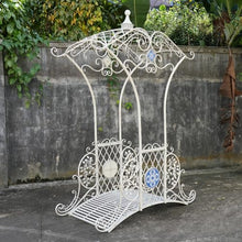 Zaer Ltd. 8.75ft. Montpellier Metal Garden Bridge with Mosaic Accent Écusson (White)