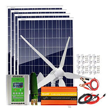 1400W 48V Wind Solar Kit with 2000W Power Inverter Off Grid System for Garden：1000W Wind Turbine Generator + 4pcs 100W Poly Solar Panel + Hybrid MPPT Charge Controller + Accessory