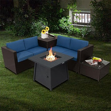 YWMLFZ 5PCS Patio Rattan Furniture Set 30" Gas Fire Pit Table W/Cover Navy