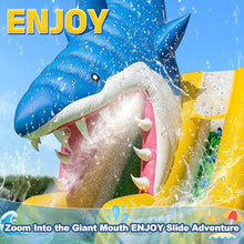 26ft Inflatable Water Slide with Splash Pool & 10M Water Hose & 1100W Blower, 100% PVC Commercial Material Wet/Dry Inflatable Slide for Kids & Adults, Backyard Outdoor Summer Water Play（Shark0.7mm）