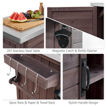 Merax 78.3" Outdoor Kitchen Island with Foldable Grill Table, Wooden Outdoor Grill Cart with Trash Can Storage & Stainless Steel Top, Outdoor Bar Cart, Pizza Oven Table for Lawn & Garden, Dark Brown