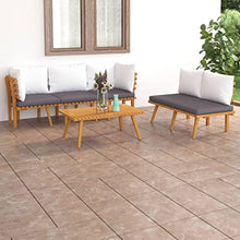 5 Piece Outdoor Patio Furniture Set with Thick Cushions, Solid Acacia Wood Garden Lounge Set for Backyard, Poolside, Includes Sofa, Bench & Table, Weather-Resistant