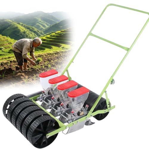 zhenmaster Manual Vegetable Seede, Hand Push Garden Seeder with Adjustable Row spacing. Available in 1/2/3/4/5/6 Row configurations, This Portable Manual Seeder Handles Corn, Soybean.(4row)