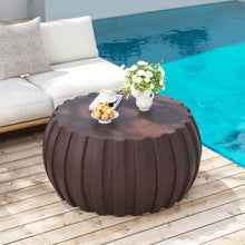 35.43" Indoor Round Coffee Table, Waterproof Coffee Table Modern MgO Cement Design End Tables for Living Room, Outdoor Patio Coffee Tables for Garden, Backyard, Balcony, Brown