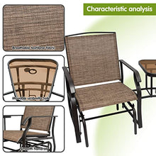 2-Person Patio Glider Chair, Outdoor Rocking Loveseat with Sling Fabric Textilene, Glider Bench with 2 Seats, Rocking Chair Swing and 1 Center Table with Umbrella Hole for Poolside, Porch, Backyard