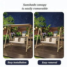 Outdoor Porch Swing with Removable Canopy, Patio Glider Chair with Chair Leg Bottom Protector, A-Shaped Triangular Support Frame, for Backyard, Lawn, Porch, Garden(F)