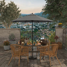 California Umbrella 7.5' Rd Aluminum Patio Umbrella, Crank Lift, Auto Tilt, Black Finish, Sunbrella Charcoal