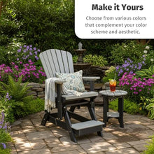 DutchCrafters Slat Fan Back Poly Balcony Adirondack Glider with Footrest Outdoor Patio Chair (Black & Aruba Blue)