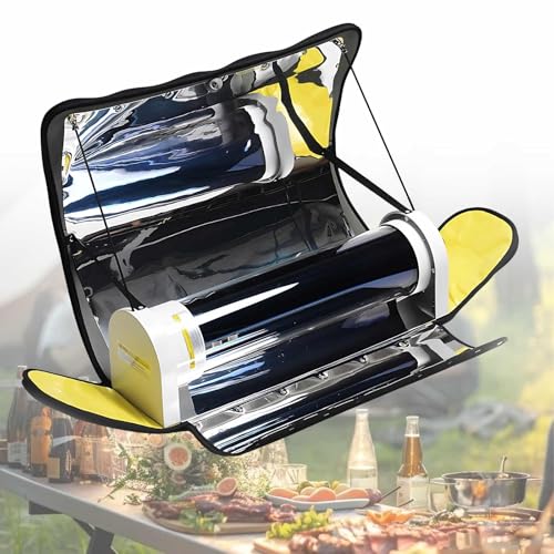 Portable Outdoor Solar Oven with Camping Stove Function, 4.5L Large Capacity Cooker with Thermometer, Foldable Stainless Steel Gear