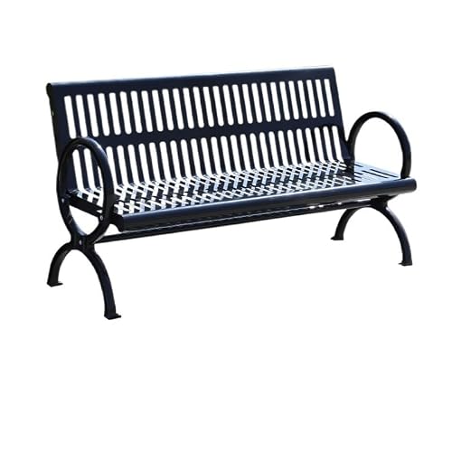 DorkTees Outdoor Patio Bench Wrought Iron Park Chair Double Black Metal Outdoor Long Backrest Community Square Welded Seat with(180 x 61 x 83 cm)