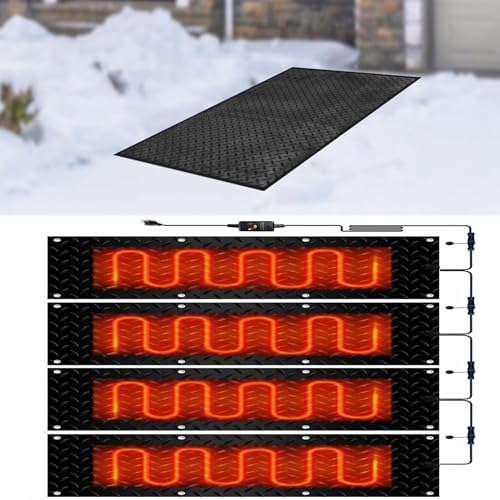 Coal2ToalPW Snow Melting Mat for Driveways - Durable Outdoor Rubber Ice Melting Mat with Slip-Proof Devise and Power Cord(40x60cmx4Pcs)