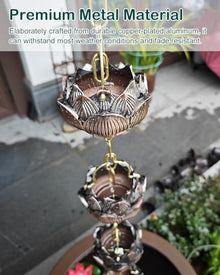 HCZKIUJ Decorative Rain Gutter Chains Kit, Vintage Rain Catcher Chain with Lotus Flower Cups, Bronze Color Rain Bells Replacement Downspout (4.5m (14.8ft))