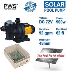 3-Year Warranty Solar Pool Pump 72VDC 1.2HP | Saltwater-Resistant 92GPM Pump for Pools | MPPT Controller & 62ft Head | PWS JP21-19/900