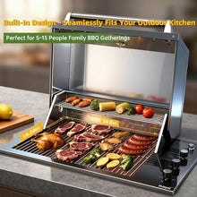 34 Inch Built In Gas Grill, 3 Burner Propane, High Hood for Outdoor Kitchen